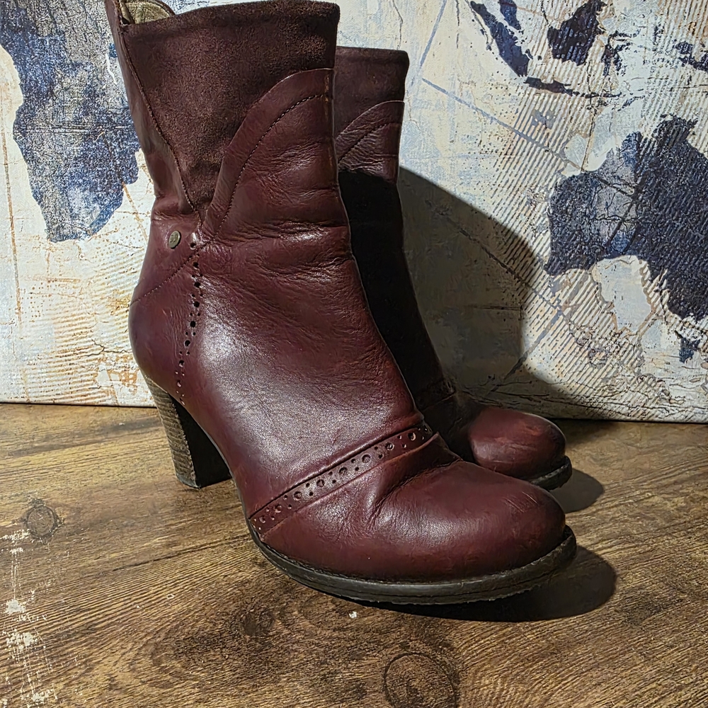 Chic DKODE Women's Burgundy/Ox Blood Leather And Suede Heeled Ankle Boots